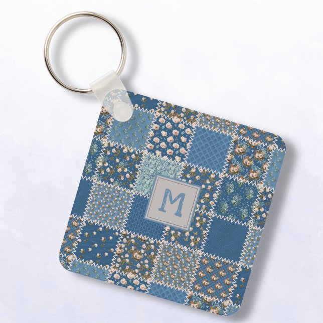 Vintage Patchwork Quilt in Blues  Key Ring (Creator Uploaded)