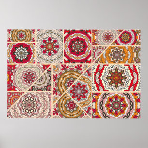 Vintage patchwork quilt pattern. Vintage decorativ Poster