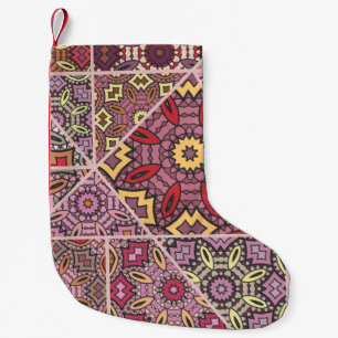 Vintage patchwork quilt pattern. Vintage decorativ Small Christmas Stocking