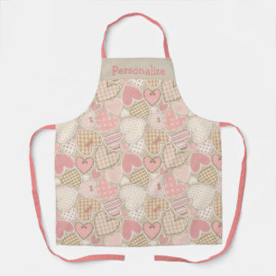 Vintage Patchwork Quilt Pink Hearts Women's Apron