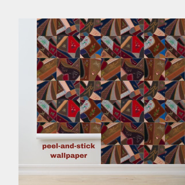 Vintage Patchwork Quilt Rustic Farmhouse Elegant Wallpaper (Colorful vintage patchwork crazy quilt pattern wallpaper to add personality to your space!)