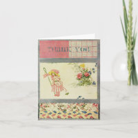 Vintage Patchwork Quilt Thank You Card in Pink