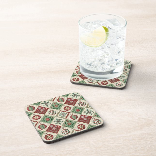 Vintage Patchwork Quilted Christmas Pattern Coaster (Right Side)