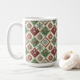 Vintage Patchwork Quilted Christmas Pattern Coffee Mug