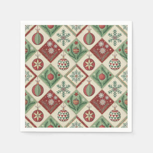 Vintage Patchwork Quilted Christmas Pattern Napkin