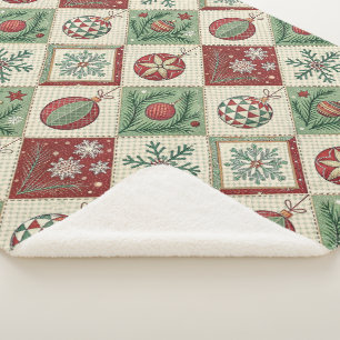 Vintage Patchwork Quilted Christmas Pattern Sherpa Blanket