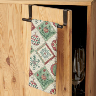 Vintage Patchwork Quilted Christmas Pattern Tea Towel