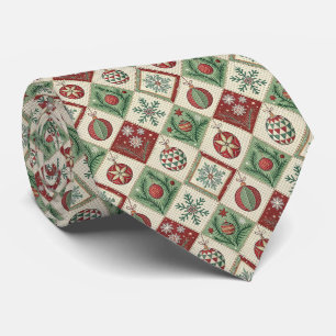 Vintage Patchwork Quilted Christmas Pattern Tie
