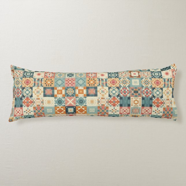 Vintage, patchwork quilted look body cushion (Front)