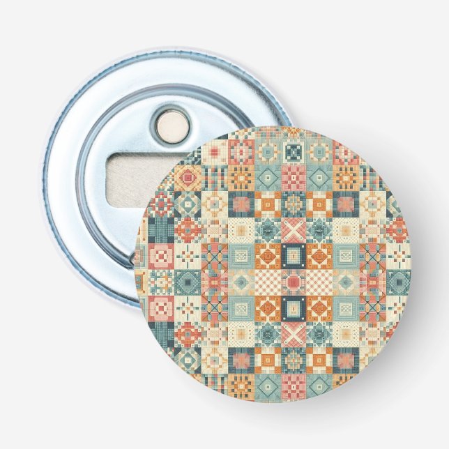 Vintage, patchwork quilted look bottle opener (Front)