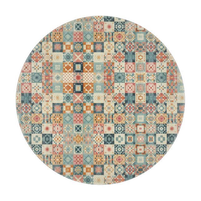 Vintage, patchwork quilted look cutting board (Front)