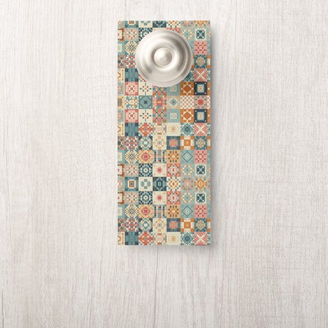 Vintage, patchwork quilted look door hanger (On Knob)