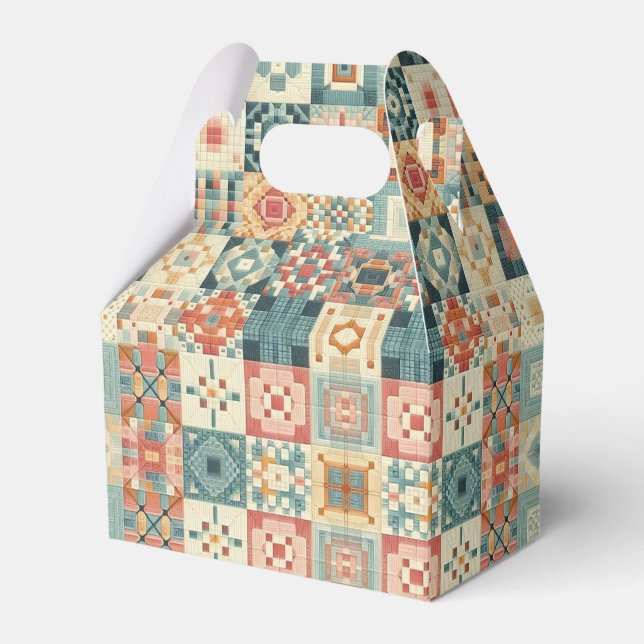 Vintage, patchwork quilted look favour box (Front Side)