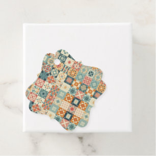 Vintage, patchwork quilted look favour tags