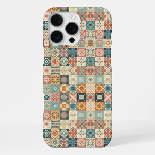 Vintage, patchwork quilted look iPhone case (Back)