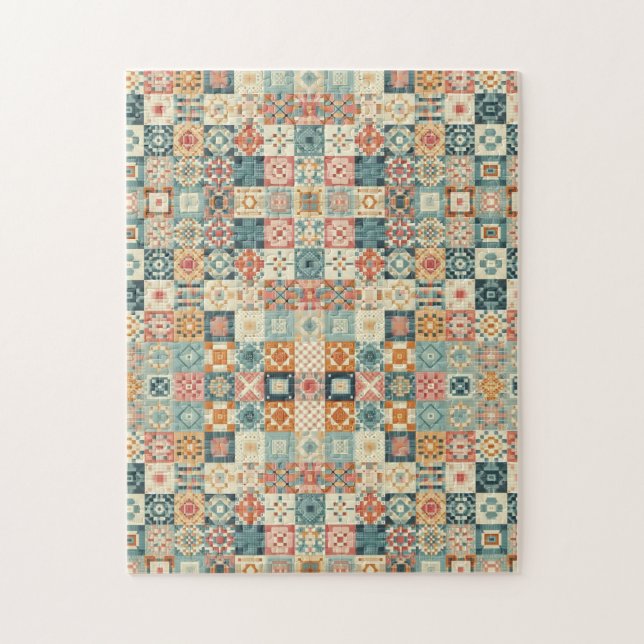 Vintage, patchwork quilted look jigsaw puzzle (Vertical)