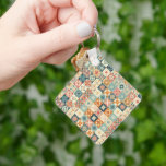 Vintage, patchwork quilted look key ring<br><div class="desc">add your own text</div>