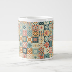 Vintage, patchwork quilted look large coffee mug