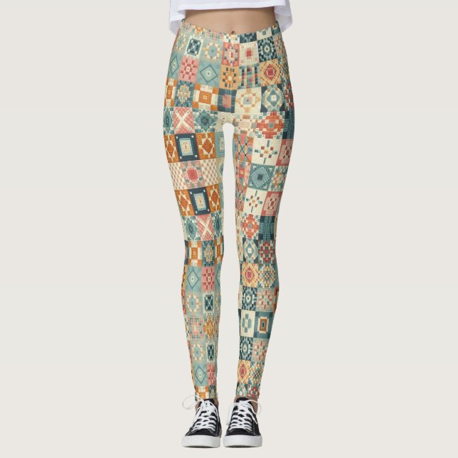 Vintage, patchwork quilted look leggings (Front)