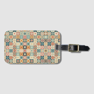 Vintage, patchwork quilted look luggage tag