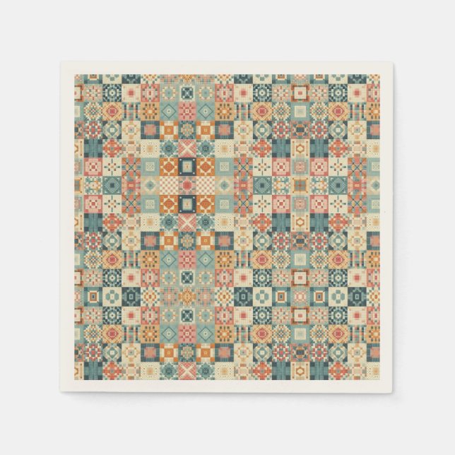 Vintage, patchwork quilted look napkin (Front)