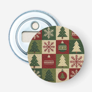 Vintage, patchwork quilted look rustic Christmas Bottle Opener