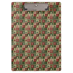 Vintage, patchwork quilted look rustic Christmas Clipboard