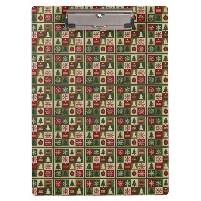 Vintage, patchwork quilted look rustic Christmas Clipboard (Front)