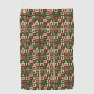 Vintage, patchwork quilted look rustic Christmas Golf Towel