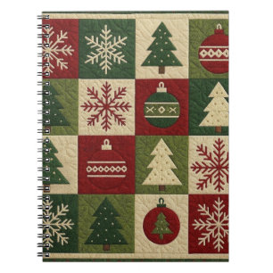 Vintage, patchwork quilted look rustic Christmas Notebook