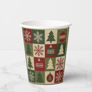 Vintage, patchwork quilted look rustic Christmas Paper Cups