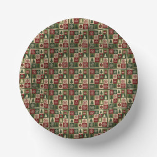 Vintage, patchwork quilted look rustic Christmas Paper Plate