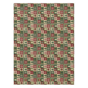 Vintage, patchwork quilted look rustic Christmas Tablecloth