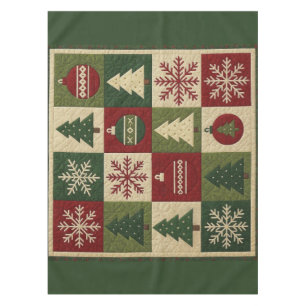 Vintage, patchwork quilted look rustic Christmas Tablecloth