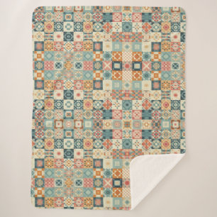 Vintage, patchwork quilted look sherpa blanket