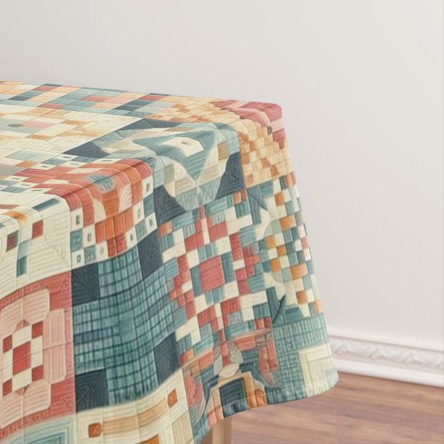 Vintage, patchwork quilted look tablecloth (In Situ)