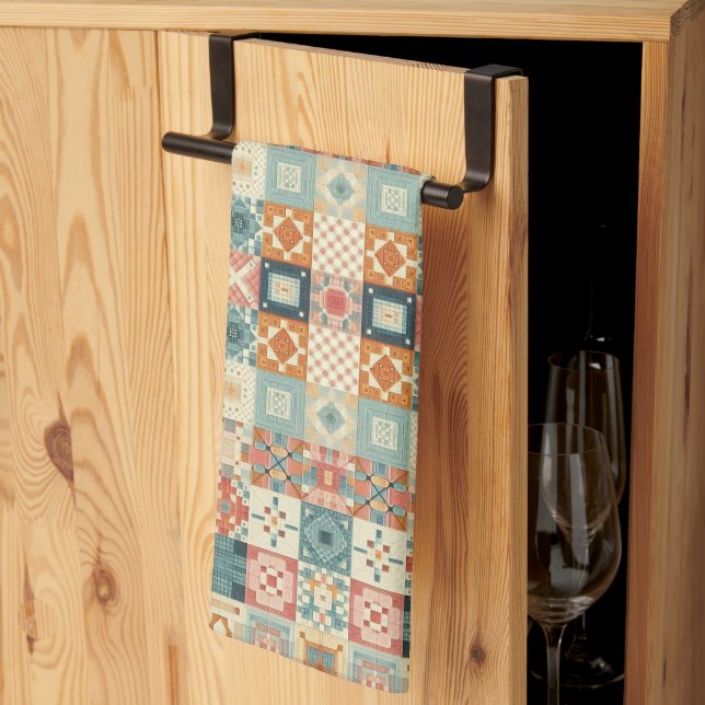 Vintage, patchwork quilted look tea towel (Thirds Fold)