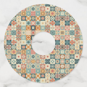 Vintage, patchwork quilted look wine glass tag