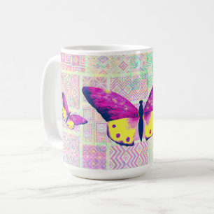 Vintage Patchwork Style Artsy Butterfly Mug Cup