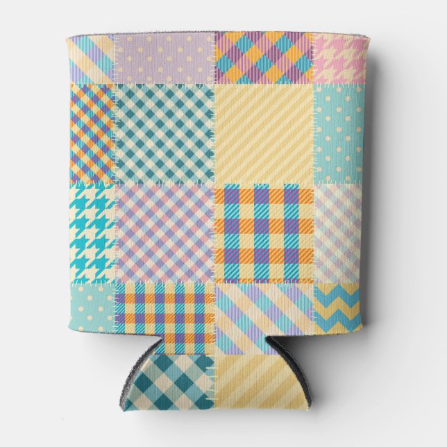 Vintage Patchwork: Textile Seamless Background Can Cooler (Front)