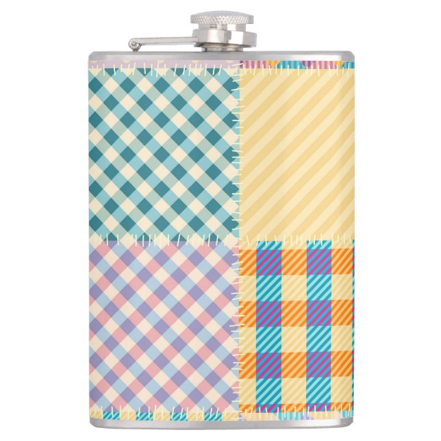 Vintage Patchwork: Textile Seamless Background Hip Flask (Front)