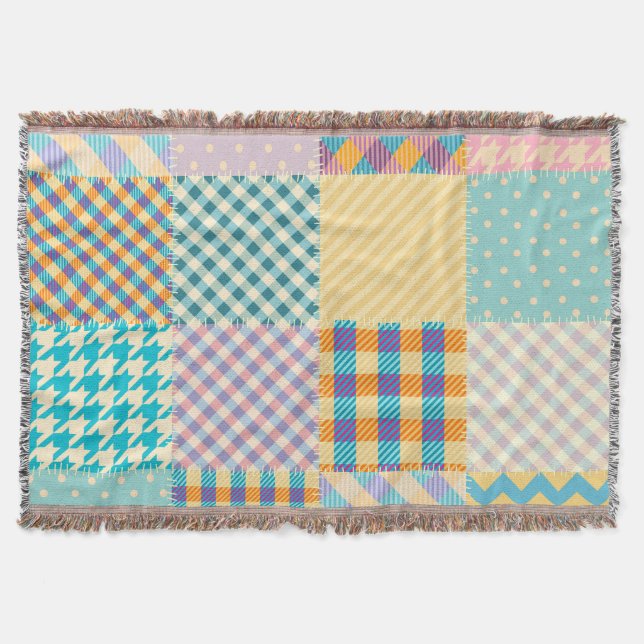 Vintage Patchwork: Textile Seamless Background Throw Blanket (Front)