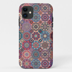 Vintage patchwork with floral mandala elements iPhone 11 case