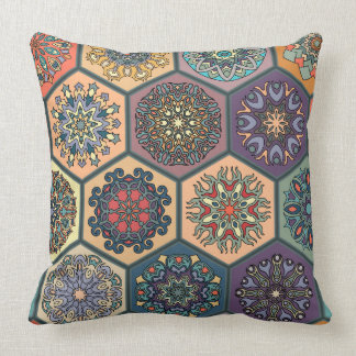 Vintage patchwork with floral mandala elements cushion