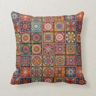 Vintage patchwork with floral mandala elements cushion