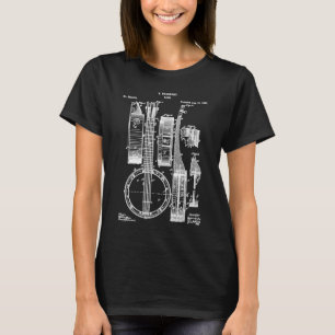 Vintage Patent Music Banjo 1882 Instrument Bluepri T-Shirt