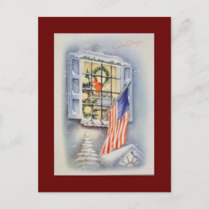 Vintage Patriot American Flag Christmas Holiday Postcard
