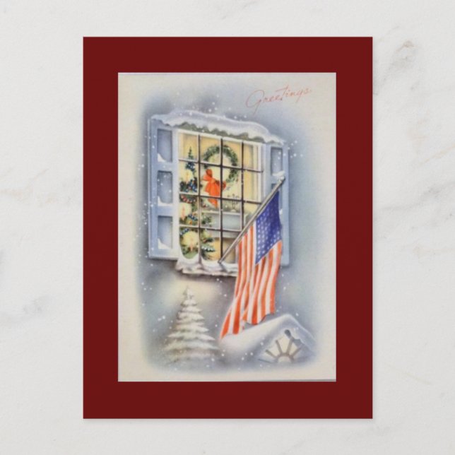Vintage Patriot American Flag Christmas  Holiday Postcard (Front)