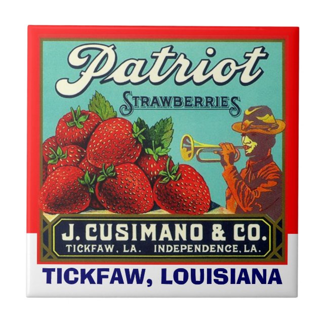 Vintage Patriot Strawberry Tickfaw LA Label Tile (Front)