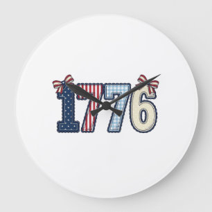 Vintage Patriotic 1776 Ribbon Shirt Design_1 Large Clock